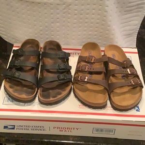 2 pairs Birkenstock Florida 3 strap sandals size 37 medium width Brown & Black